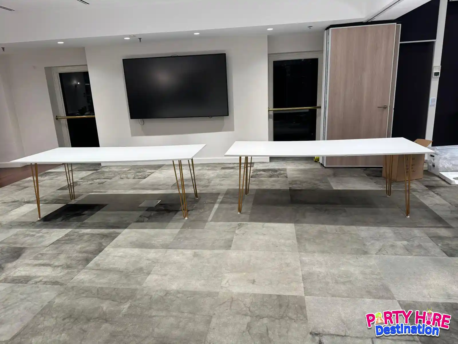 Gold Hairpin Banquet Table W/ Timber Top - Image 2